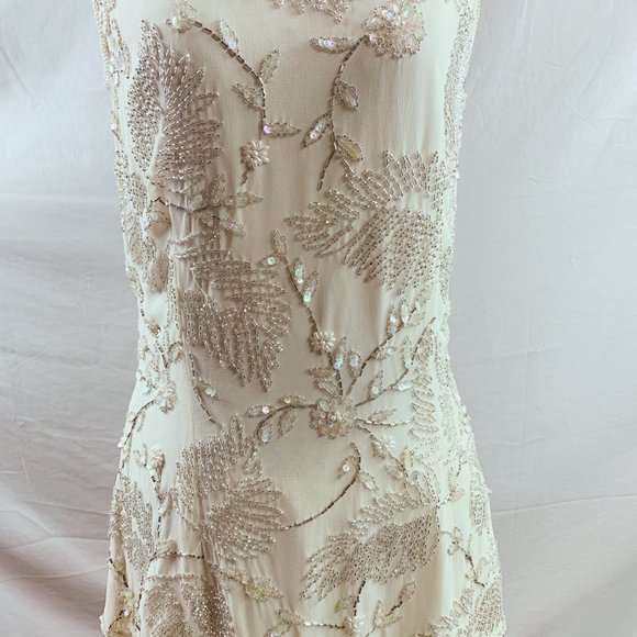 Vintage Cream Chiffon Beaded Evening Dress - Picture 6 of 11